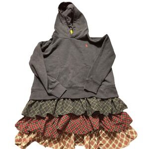 Kids Polo Ralph Lauren Navy Hoodie‎ Dress Plaid Ruffle Skirt Size 7
